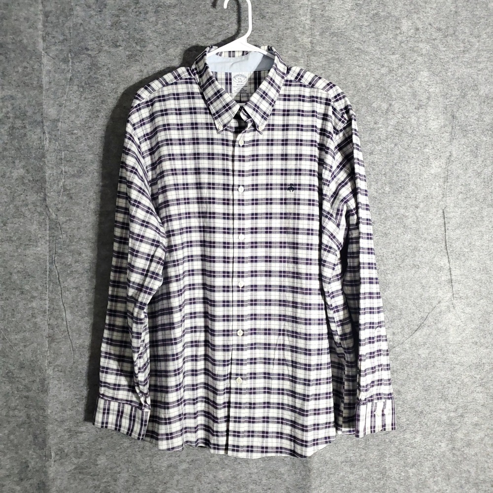 Brooks Brothers Regent Button‎ Down Shirt Mens XXL Black White Plaid Non Iron